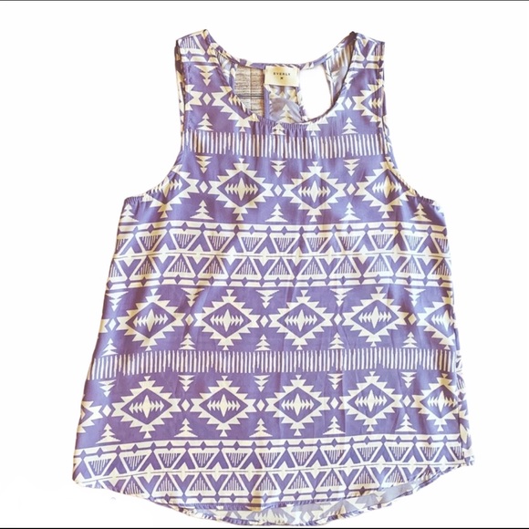 Everly Tops - Everly Lavender Tribal Aztec Cut Out Tank Top